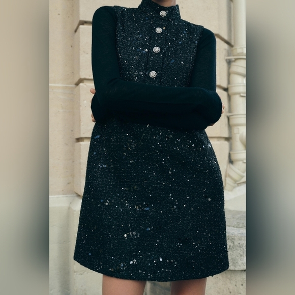 Zara Sequined Textured Mini Dress - Picture 2 of 16